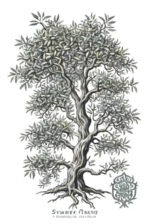 an olive tree with a hidden therapy symbol tattoo design idea