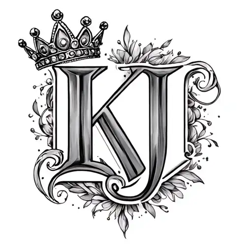 letters k and j with a princess tiara tattoo design idea