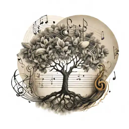 tree of life and music notes forming tattoo design idea