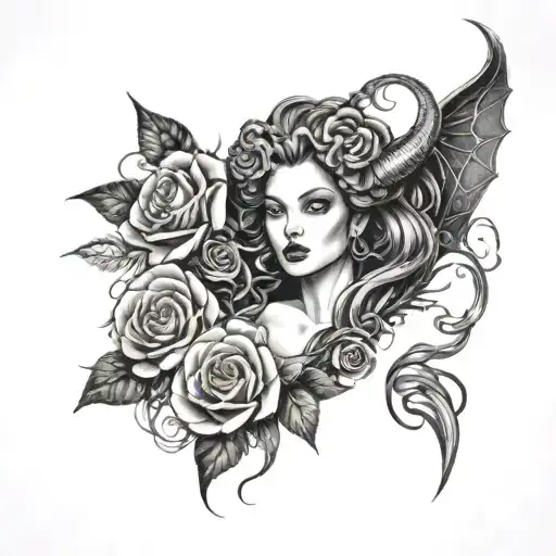Medusa and Maleficent back tattoo featuring roses blooming tattoo design idea