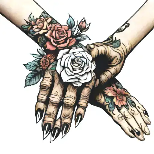 grandmother holding adult granddaughters hand  tattoo design idea