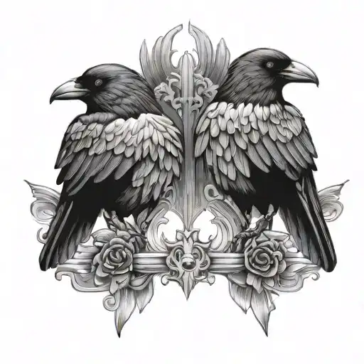 2 crows back to back tattoo with Queen tattoo design idea