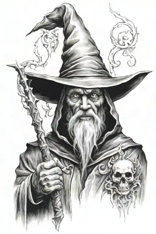 dark wizard close up tattoo design idea