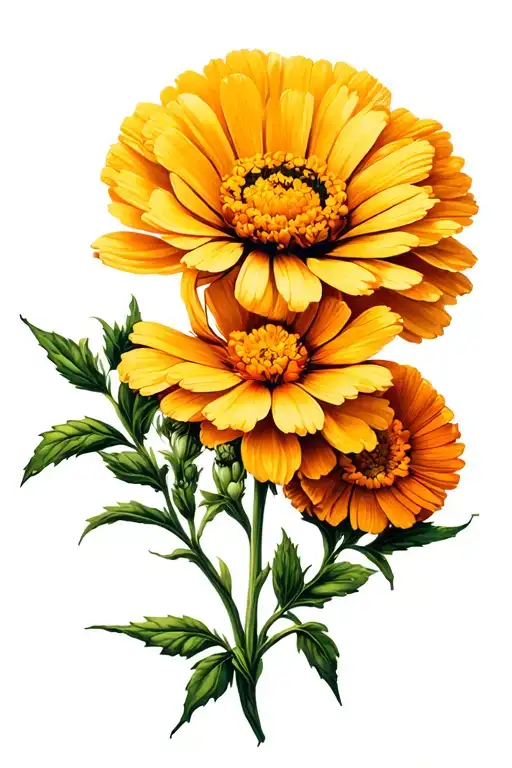 marigold and cosmo flower tattoo design idea