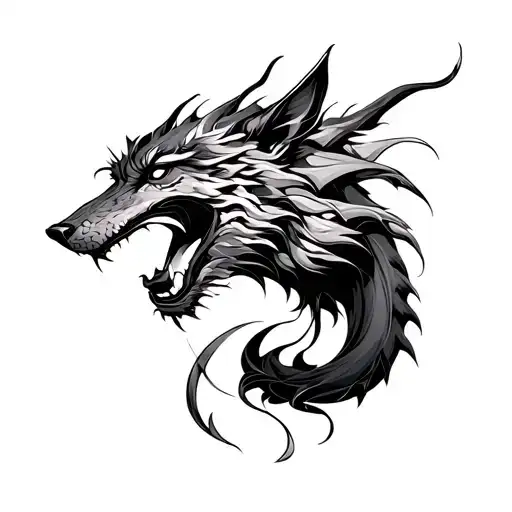 wolf and dragon(Women power) tattoo design idea