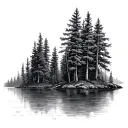 upper peninsula of michigan filled with spruce trees on a lake tattoo design idea
