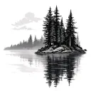 upper peninsula of michigan filled with spruce trees on a lake tattoo design idea