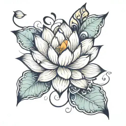 lotus flower on cleavage tattoo design idea