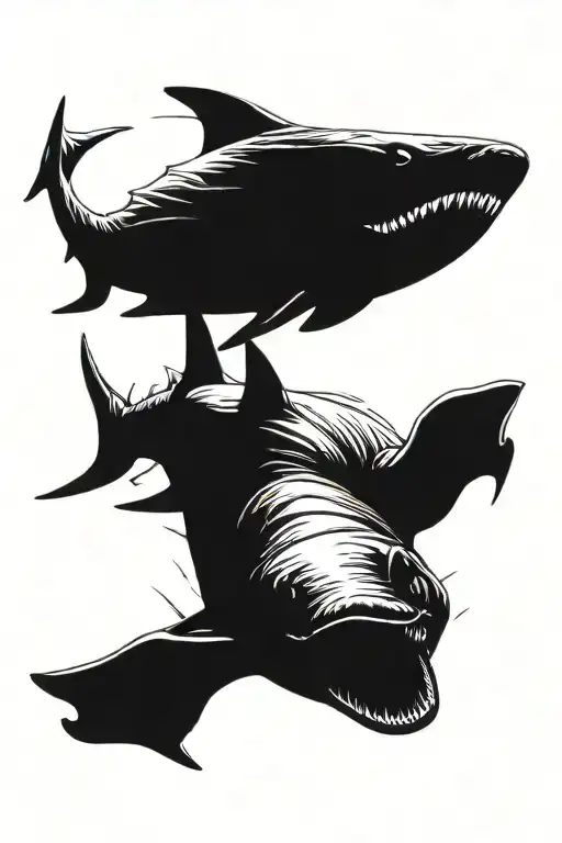 hammerhead shark negative space tattoo design idea