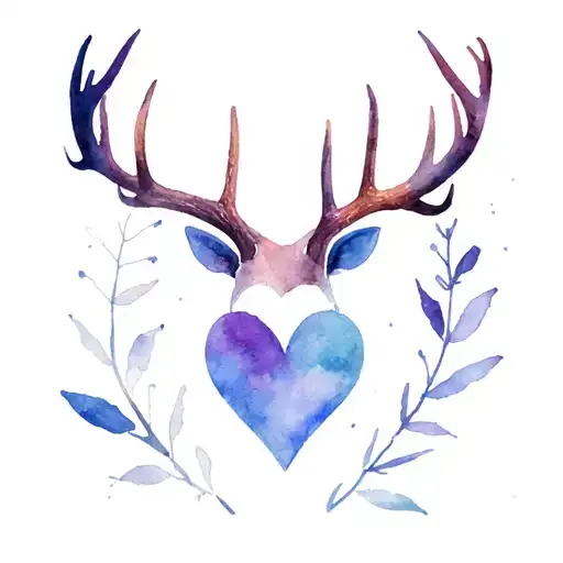 elk antlers with heart shape tattoo design idea