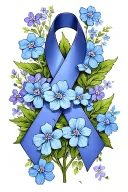 alzheimers ribbon wrapped around forget me not flowers tattoo design idea