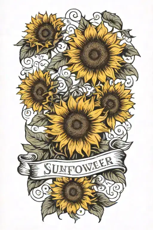 sunflower family creste with name Porter and date 1998 tattoo design idea