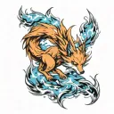 nine tailed fox surrounded by blue flames tattoo design idea