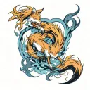 nine tailed fox surrounded by blue flames tattoo design idea