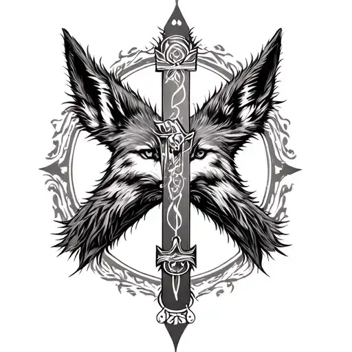 Jesús cross wolf surrounded tattoo design idea