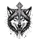 Jesús cross wolf surrounded tattoo design idea