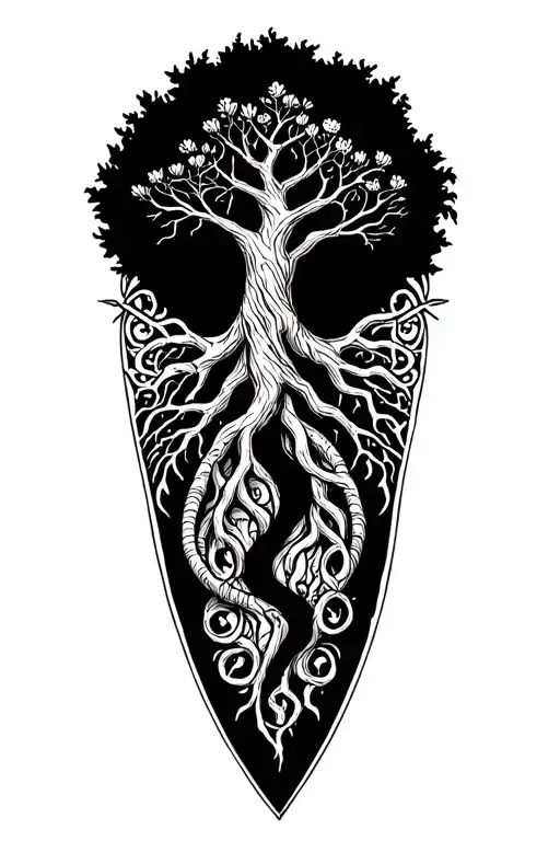 Anglo Saxon tree of life with roots tattoo design idea