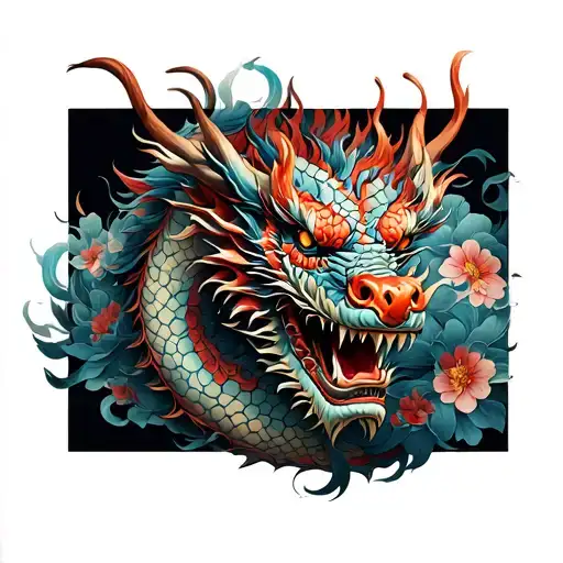 floral japanese dragon wrapped tattoo design idea