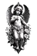 clouds cherub angels with flowers and a cross tattoo design idea