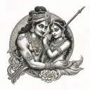 Radha krishna playing flute transforming tattoo design idea