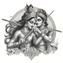 Radha krishna playing flute transforming tattoo design idea