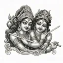Radha krishna playing flute transforming tattoo design idea