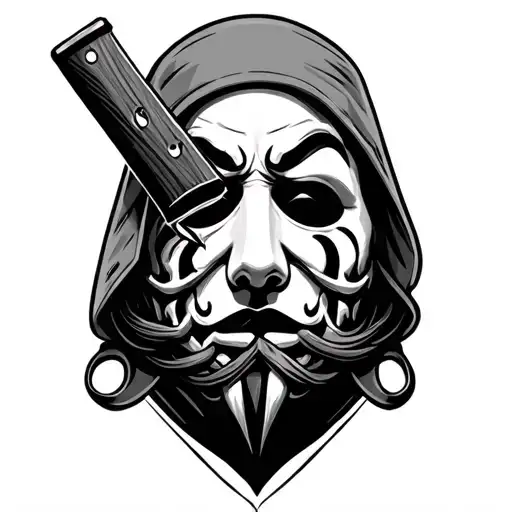 ghostface with Jason borders in the knife intertwined tattoo design idea