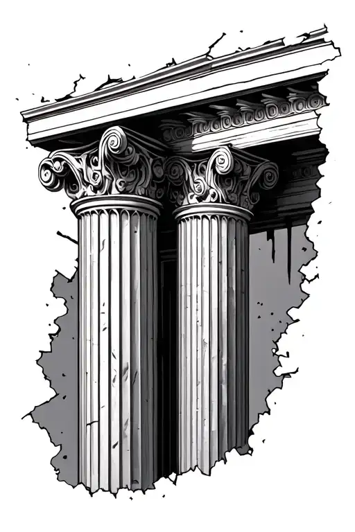greek column pillar broken in two tattoo design idea