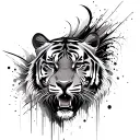 Tiger abstraction trash polka style tattoo design idea