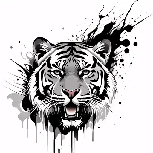 Tiger abstraction trash polka style tattoo design idea