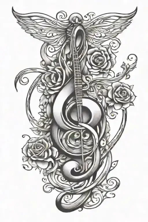 country music note intertwined tattoo design idea