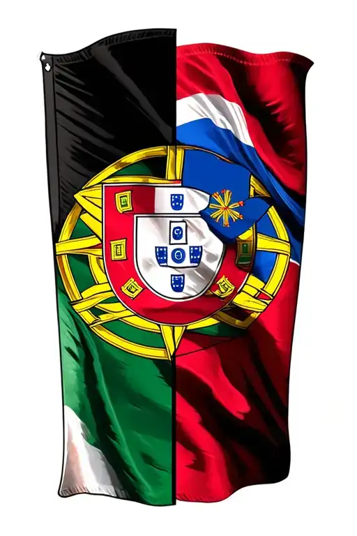one flag, half Portuguese half usa flags in color tattoo design idea