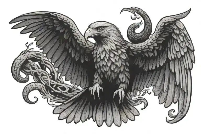 eagl flying and holding snake tattoo design idea