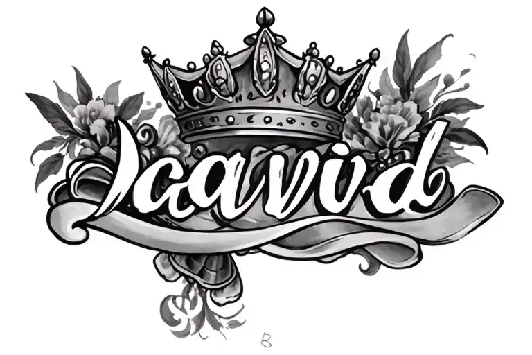 the name david in cursive writing with a crown above it  tattoo design idea