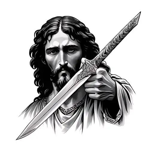 jesus handing me a sword tattoo design idea