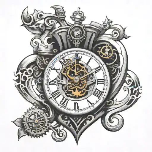 clockwork heart tattoo with anchor pendulum clock tattoo design idea
