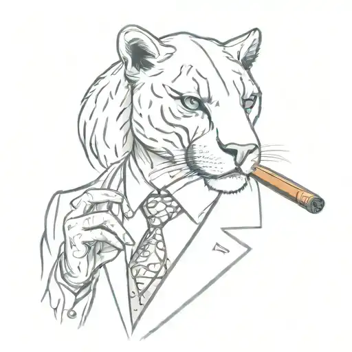 panther wearing a 3 piece suit smoking a cigar tattoo design idea