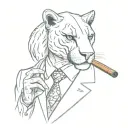 panther wearing a 3 piece suit smoking a cigar tattoo design idea