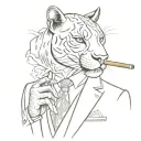 panther wearing a 3 piece suit smoking a cigar tattoo design idea