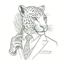 panther wearing a 3 piece suit smoking a cigar tattoo design idea