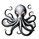 gothic octapus full  white and red eyes on tentacle tattoo design idea