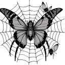 A half sleeve tattoo with a spider web and butter fly  tattoo design idea