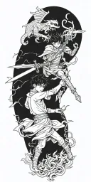 one boy with sword fights creature tattoo design idea