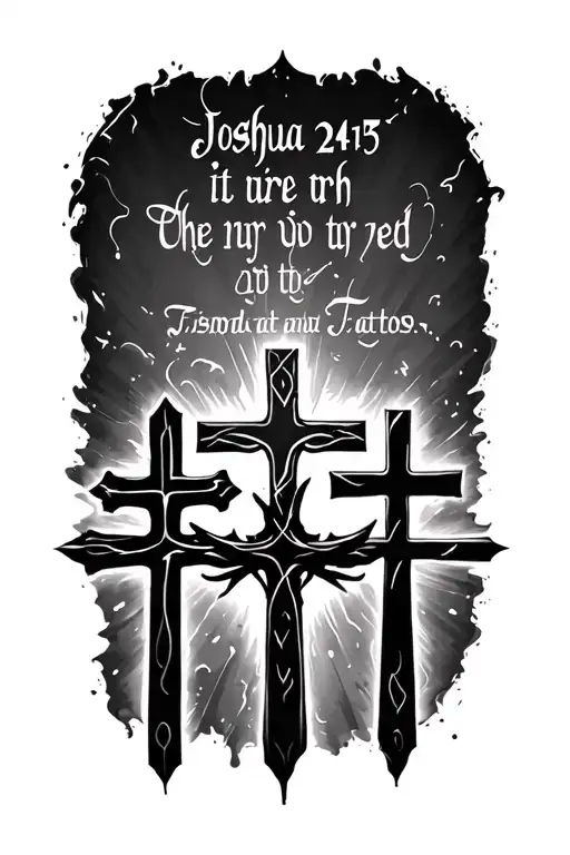 Joshua 24:15 scripture and 3 crosses tattoo design idea