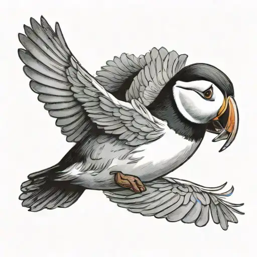 a flying puffin tattoo design idea