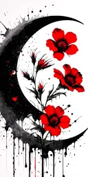 evening primrose, and crescent moon tattoo design idea