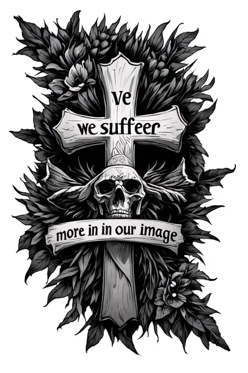 "we suffer more in our image" seneca philosopher cross surrounded tattoo design idea