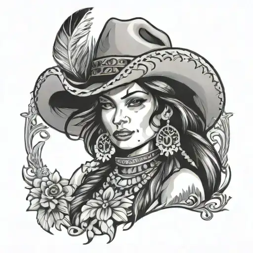 Indian western cowgirl tattoo design idea