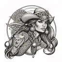 Indian western cowgirl tattoo design idea