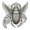 scarab beetle with open wings one dark one bright, above Egypt ankh underneath germanic triskel tattoo design idea